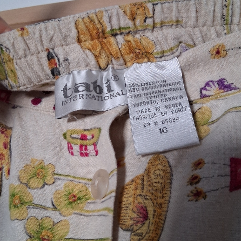 Vintage Skirt Printed Gardening Theme Linen blend Summer Retro - Picture 8 of 15